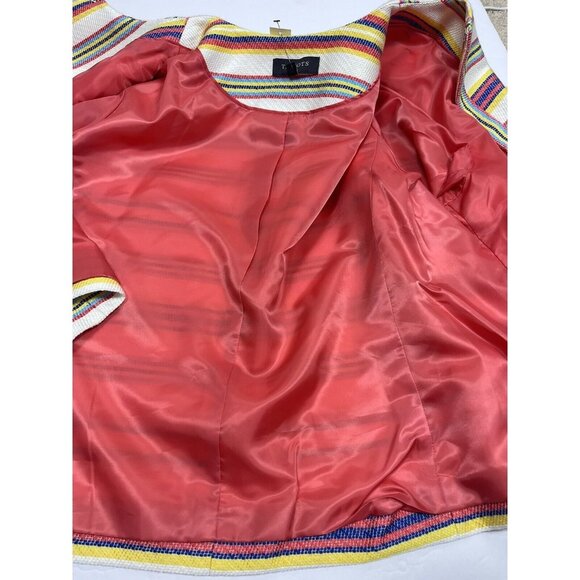Talbots Blazer Womens 20 Ivory Pink Jacket Stripe Collarless 3/4 Sleeve - Picture 11 of 12